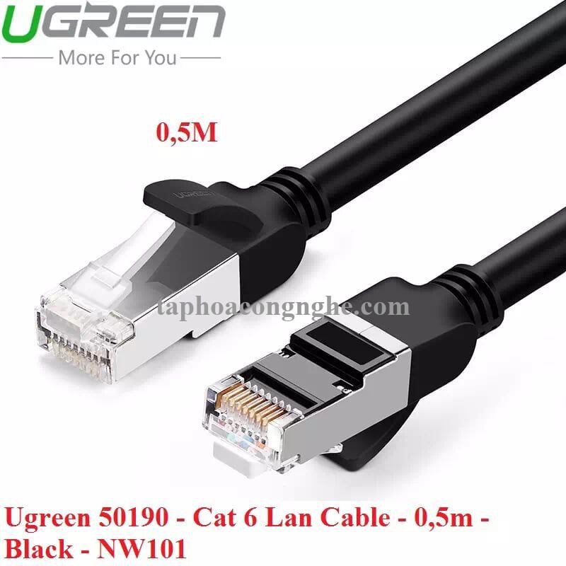 Ugreen 50190 0.5M màu Đen Cáp mạng LAN cat6 Đầu bấm kim loại NW101 30050190
